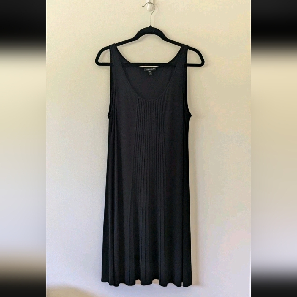 Eileen Fisher Black Sheer 100% Silk  Sleeveless Slip Dress Womens Large